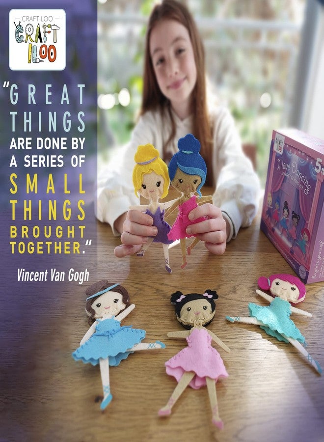 CRAFTILOO Ballerina Dancers Sewing Kit for Kids, Fun and Educational Craft Set for Boys and Girls Age 5-12, Sew Your Own Felt Ballerina Craft Kit for Beginners - Image 2